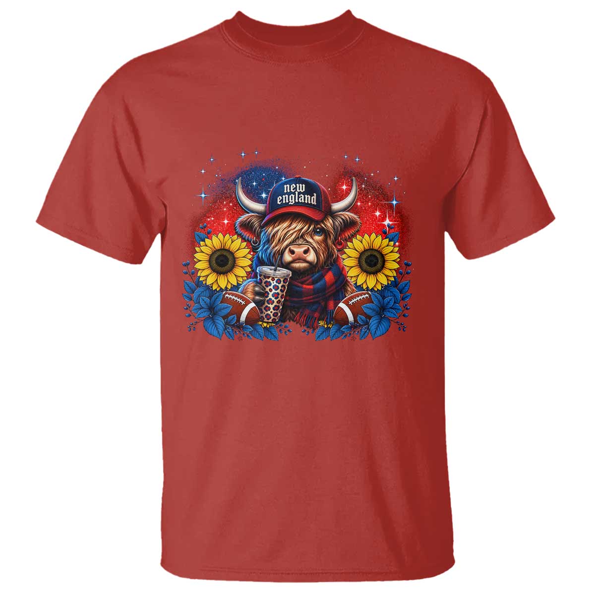 Cute Highland Cow Game Day T Shirt New England Sports Fan Gift TS12 Red Print Your Wear