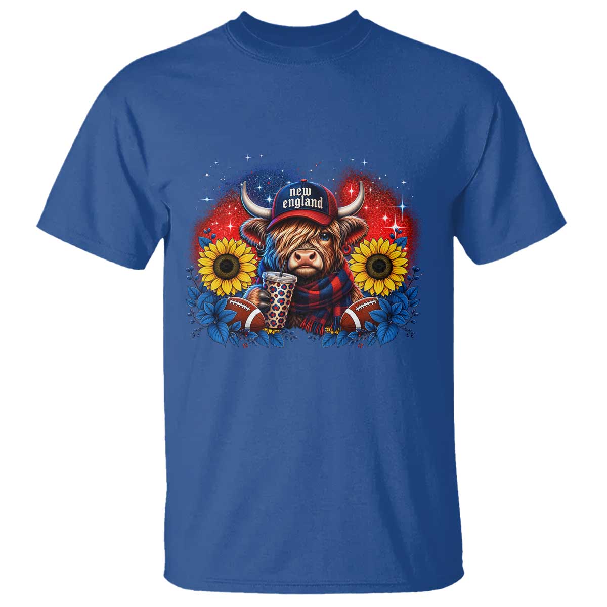 Cute Highland Cow Game Day T Shirt New England Sports Fan Gift TS12 Royal Blue Print Your Wear