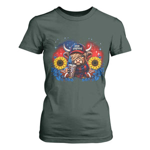 Cute Highland Cow Game Day T Shirt For Women New England Sports Fan Gift TS12 Dark Forest Green Print Your Wear