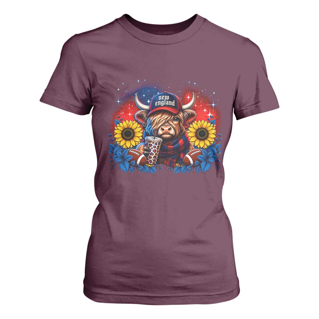 Cute Highland Cow Game Day T Shirt For Women New England Sports Fan Gift TS12 Maroon Print Your Wear