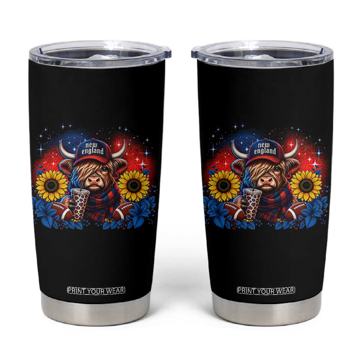 Cute Highland Cow Game Day Tumbler Cup New England Sports Fan Gift TS12 Black Print Your Wear
