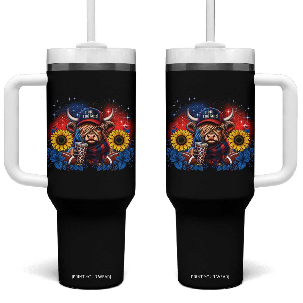 Cute Highland Cow Game Day Tumbler With Handle New England Sports Fan Gift TS12 One Size: 40 oz Black Print Your Wear