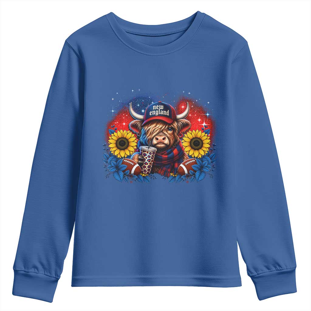 Cute Highland Cow Game Day Youth Sweatshirt New England Sports Fan Gift TS12 Royal Blue Print Your Wear