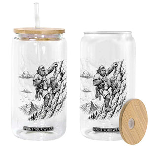 Funny Bigfoot Mountain Climber Glass Can Outdoor Hiking Adventure