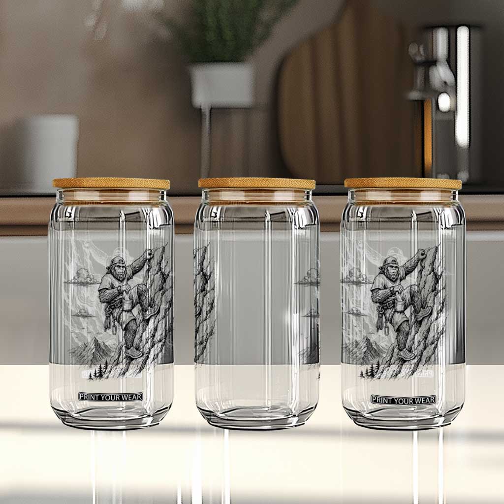 Funny Bigfoot Mountain Climber Glass Can Outdoor Hiking Adventure