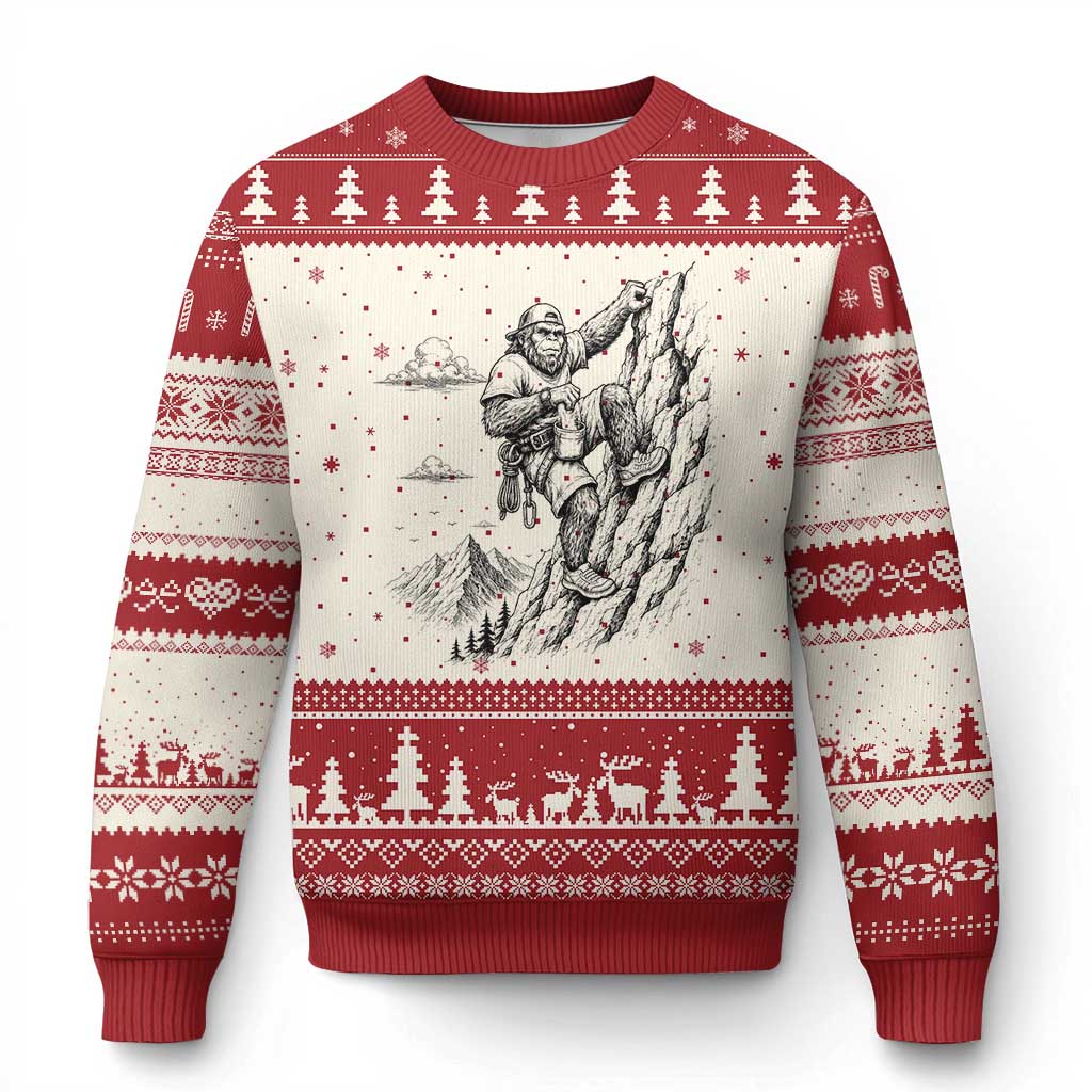 Funny Bigfoot Mountain Climber Ugly Christmas Sweater Outdoor Hiking Adventure TS12 Beige Red Print Your Wear