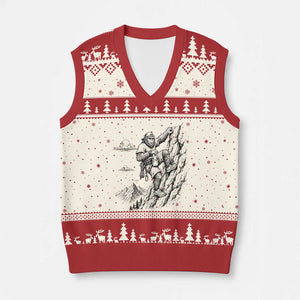 Funny Bigfoot Mountain Climber V-Neck Knit Sweater Vest Outdoor Hiking Adventure