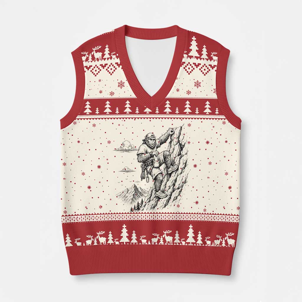 Funny Bigfoot Mountain Climber V-Neck Knit Sweater Vest Outdoor Hiking Adventure TS12 Beige Red Print Your Wear