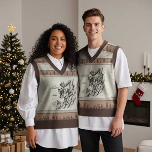 Funny Bigfoot Mountain Climber V-Neck Knit Sweater Vest Outdoor Hiking Adventure