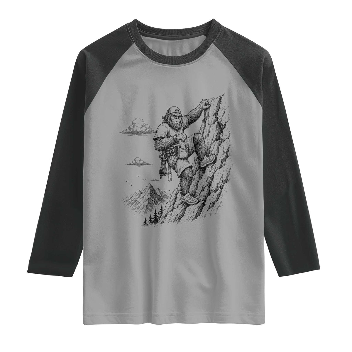 Funny Bigfoot Mountain Climber Raglan Shirt Outdoor Hiking Adventure