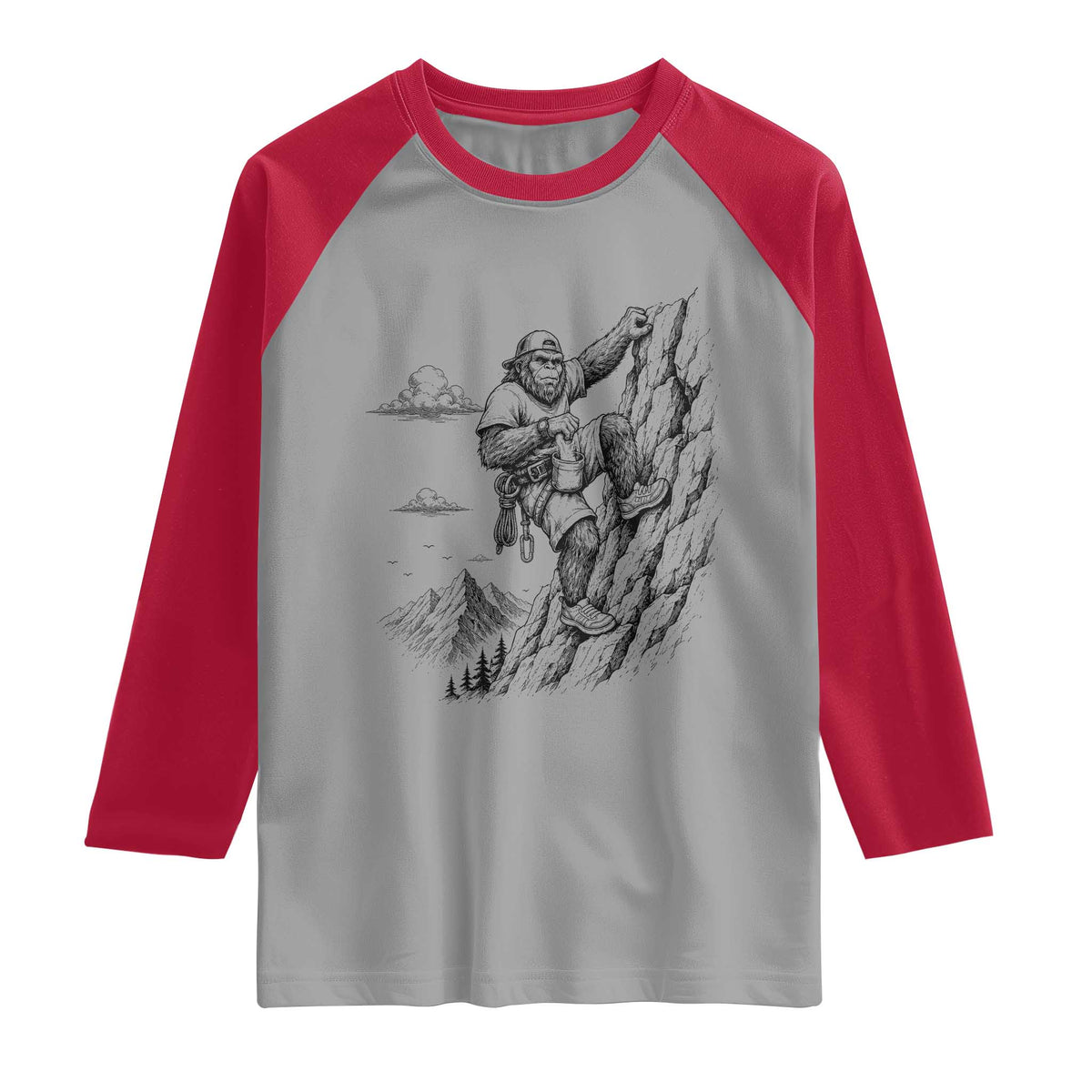 Funny Bigfoot Mountain Climber Raglan Shirt Outdoor Hiking Adventure