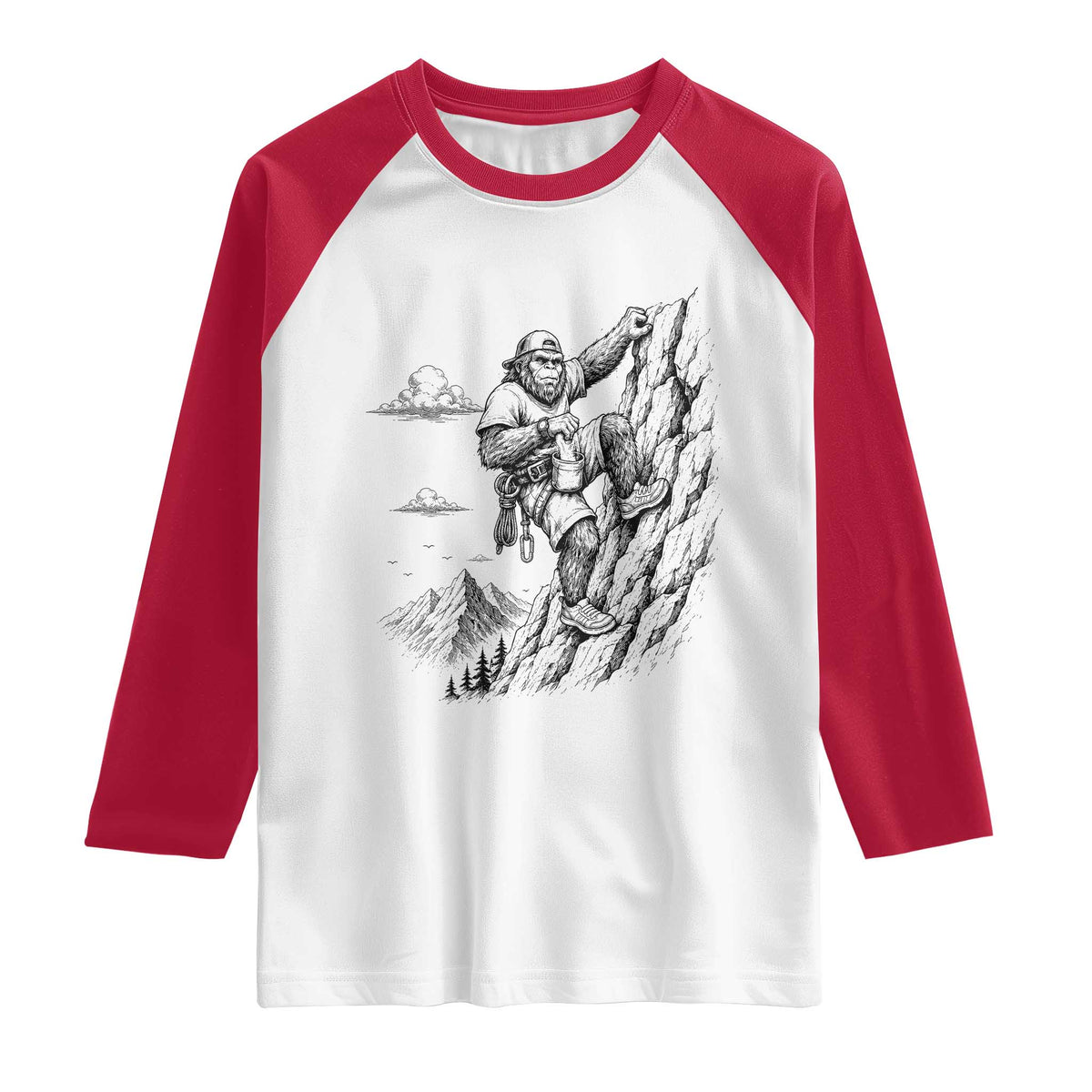Funny Bigfoot Mountain Climber Raglan Shirt Outdoor Hiking Adventure