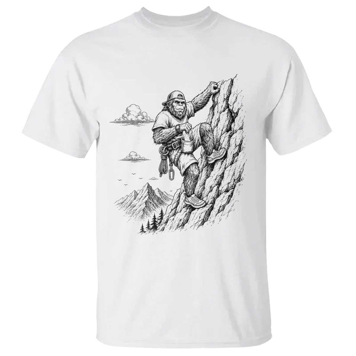 Funny Bigfoot Mountain Climber T Shirt Outdoor Hiking Adventure TS12 White Print Your Wear