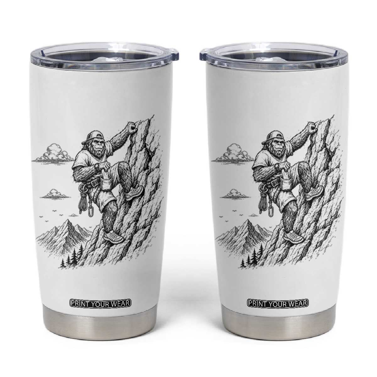 Funny Bigfoot Mountain Climber Tumbler Cup Outdoor Hiking Adventure TS12 White Print Your Wear
