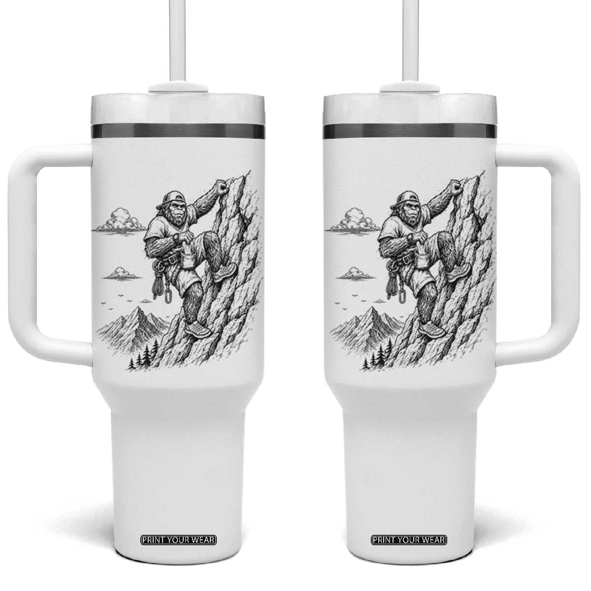 Funny Bigfoot Mountain Climber Tumbler With Handle Outdoor Hiking Adventure TS12 One Size: 40 oz White Print Your Wear