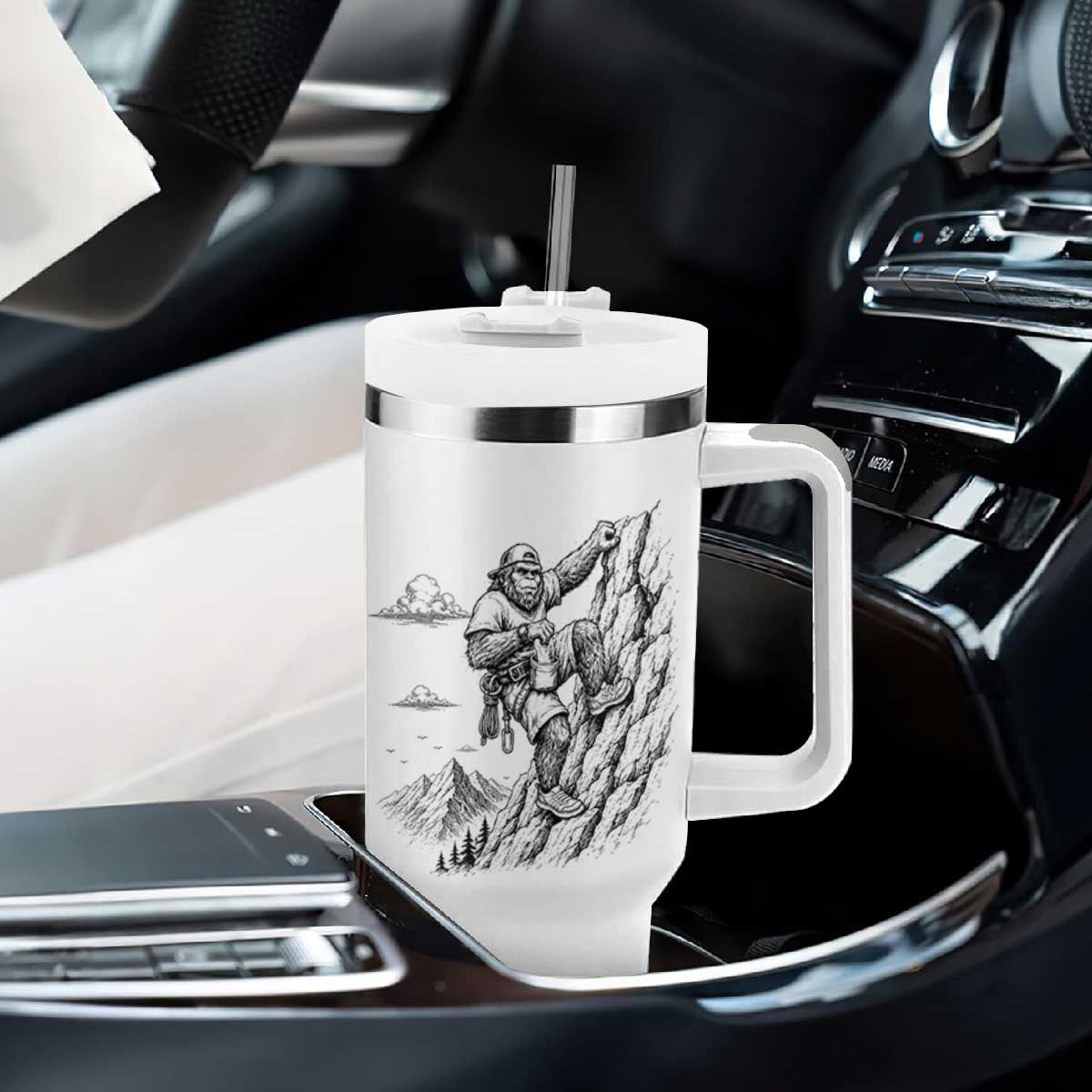 Funny Bigfoot Mountain Climber Tumbler With Handle Outdoor Hiking Adventure