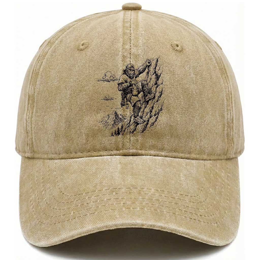 Funny Bigfoot Mountain Climber Washed Cotton Baseball Cap Outdoor Hiking Adventure TS12 Print Your Wear