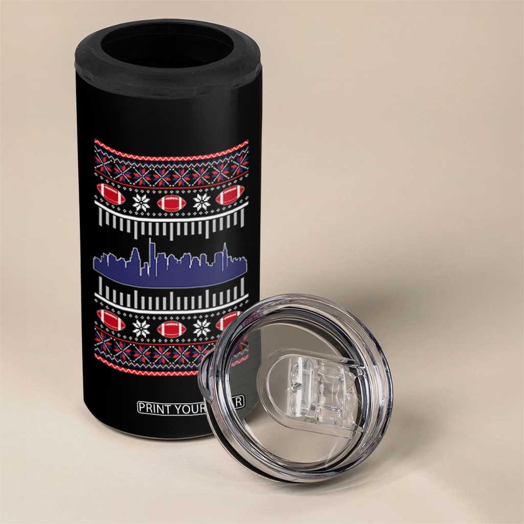 New England Skyline Game Day 4 in 1 Can Cooler Tumbler Ugly Christmas Football Fan Gift