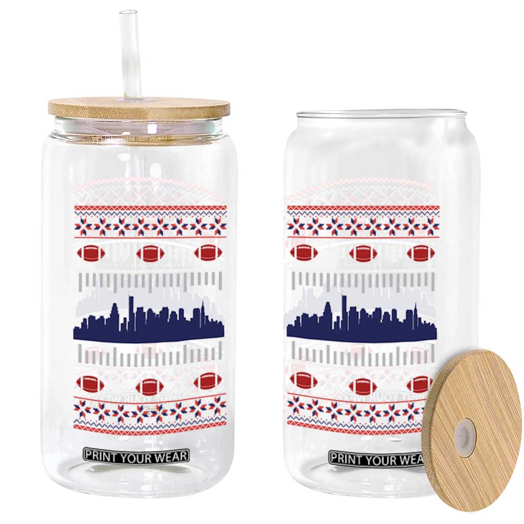 New England Skyline Game Day Glass Can Ugly Christmas Football Fan Gift