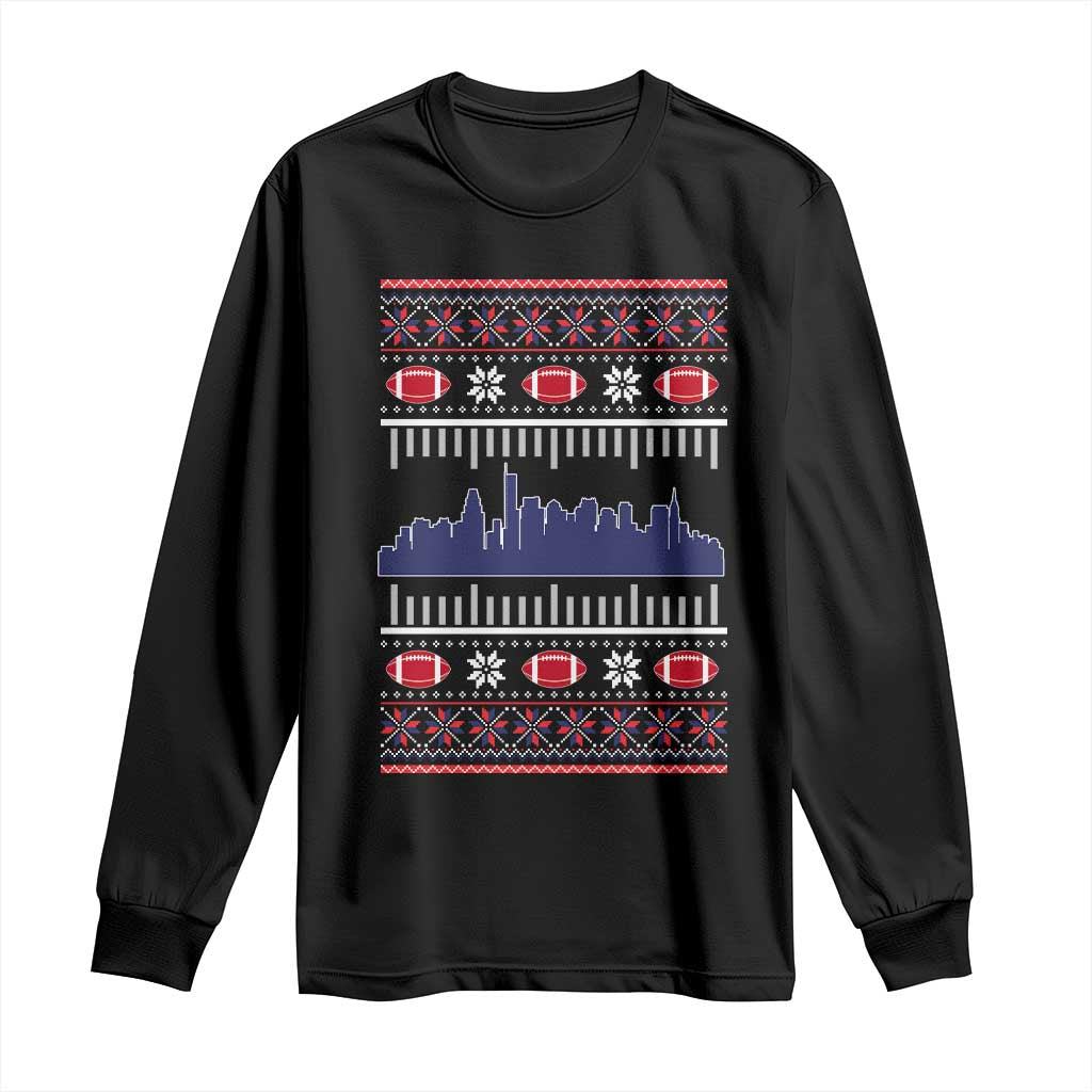 New England Skyline Game Day Long Sleeve Shirt Ugly Christmas Football Fan Gift