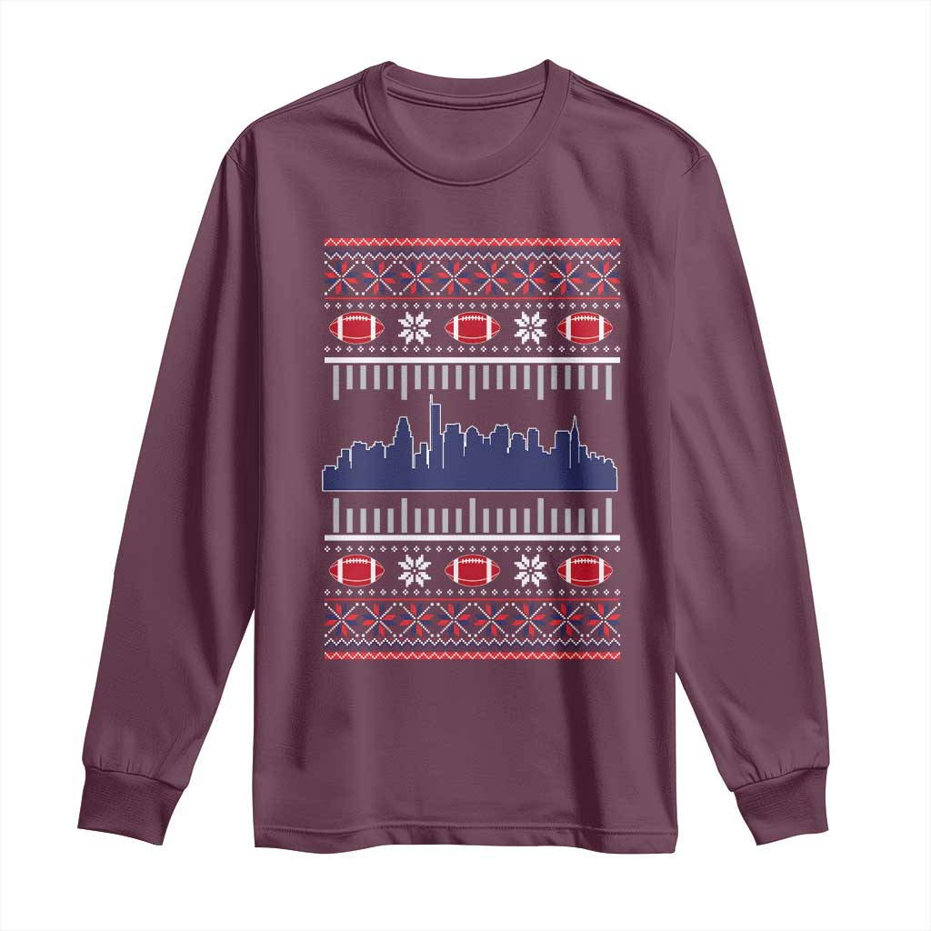 New England Skyline Game Day Long Sleeve Shirt Ugly Christmas Football Fan Gift