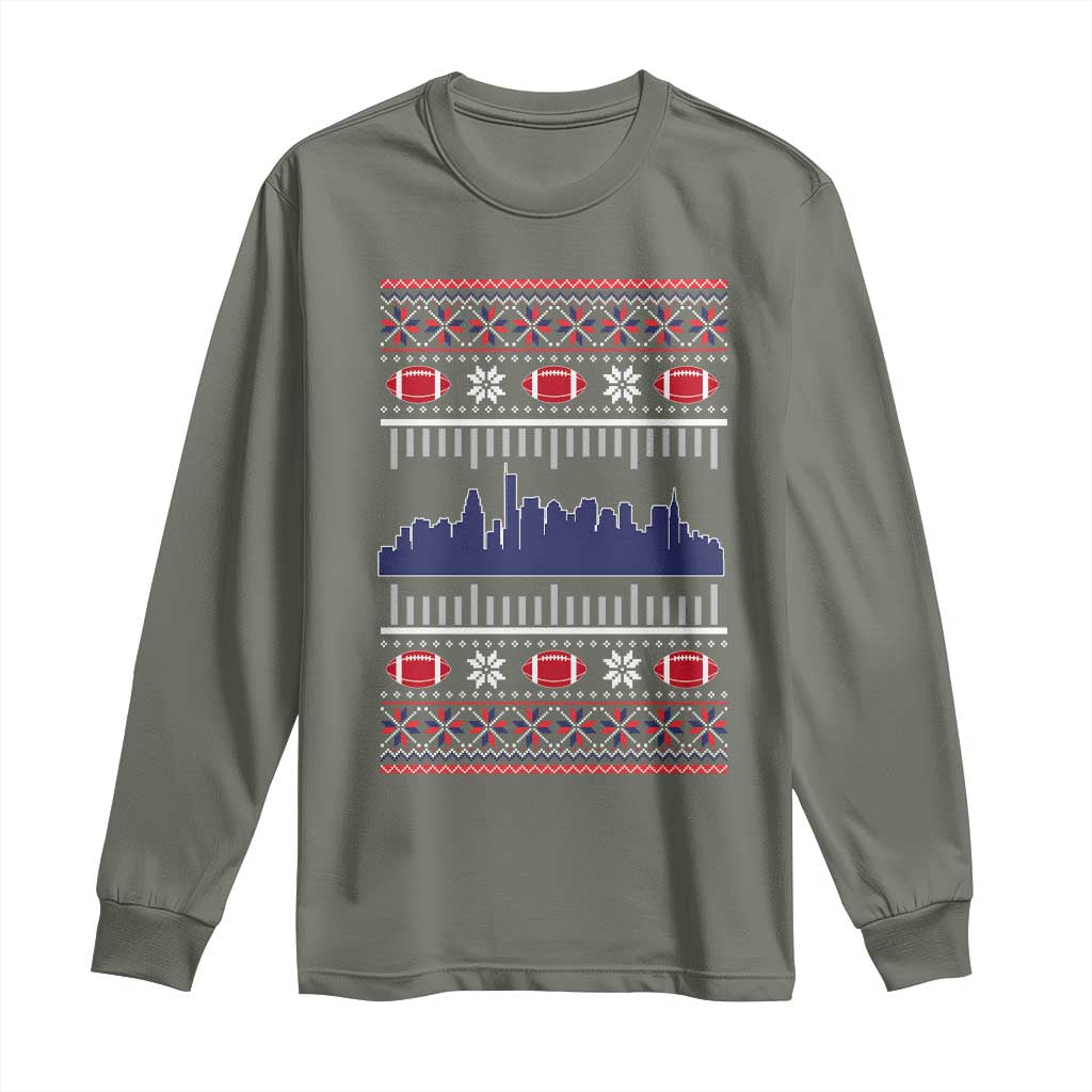 New England Skyline Game Day Long Sleeve Shirt Ugly Christmas Football Fan Gift
