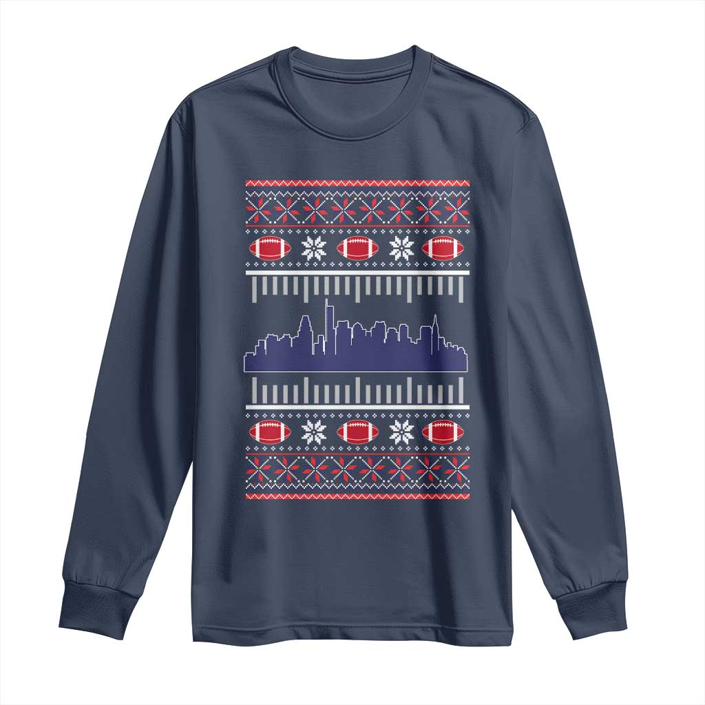 New England Skyline Game Day Long Sleeve Shirt Ugly Christmas Football Fan Gift