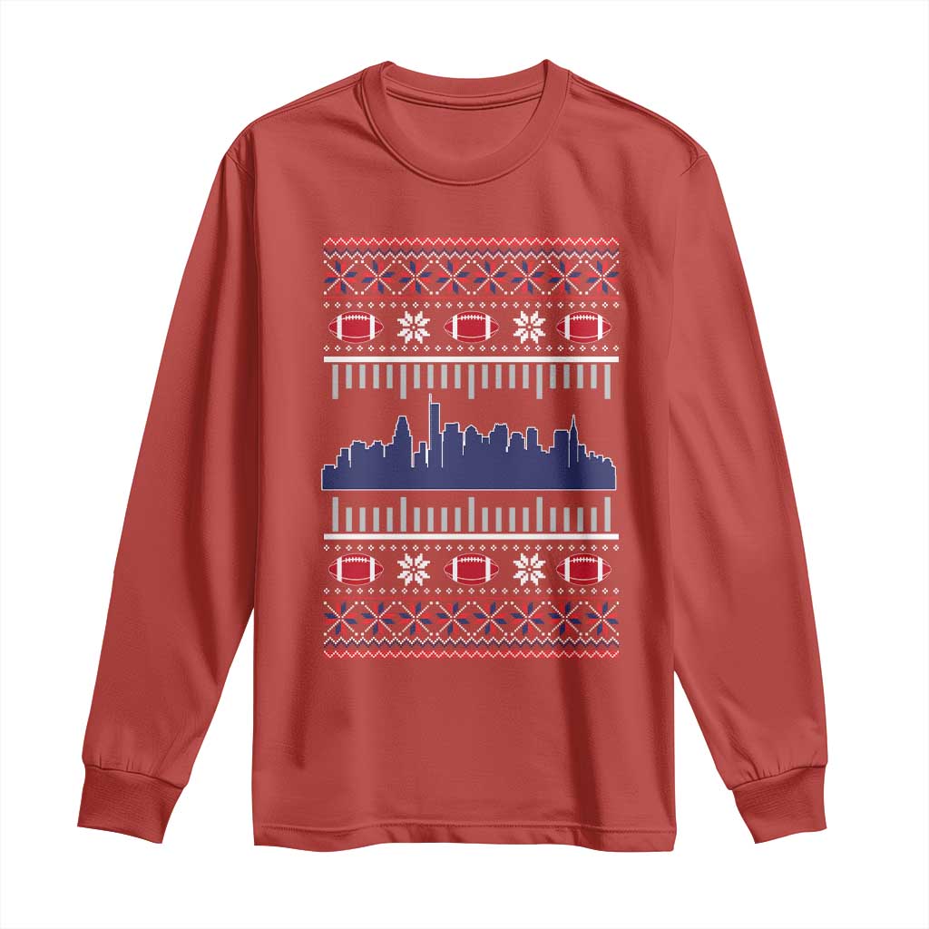 New England Skyline Game Day Long Sleeve Shirt Ugly Christmas Football Fan Gift