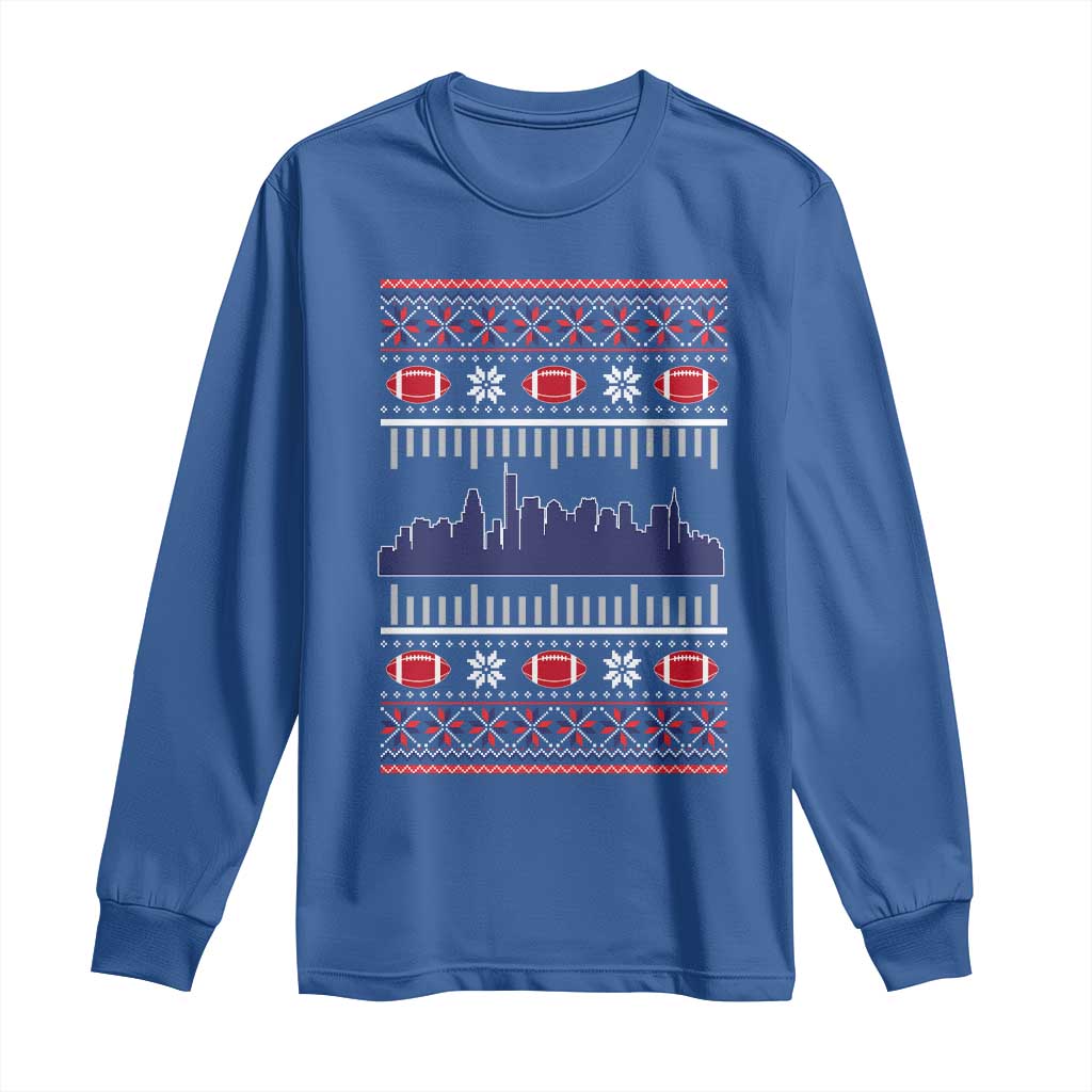 New England Skyline Game Day Long Sleeve Shirt Ugly Christmas Football Fan Gift TS12 Royal Blue Print Your Wear