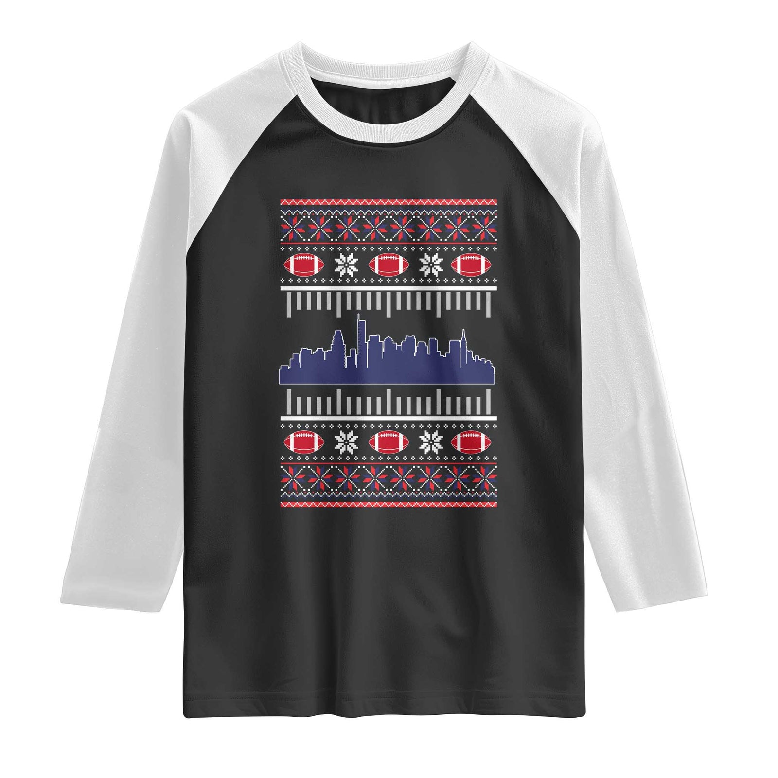 New England Skyline Game Day Raglan Shirt Ugly Christmas Football Fan Gift TS12 Black White Print Your Wear