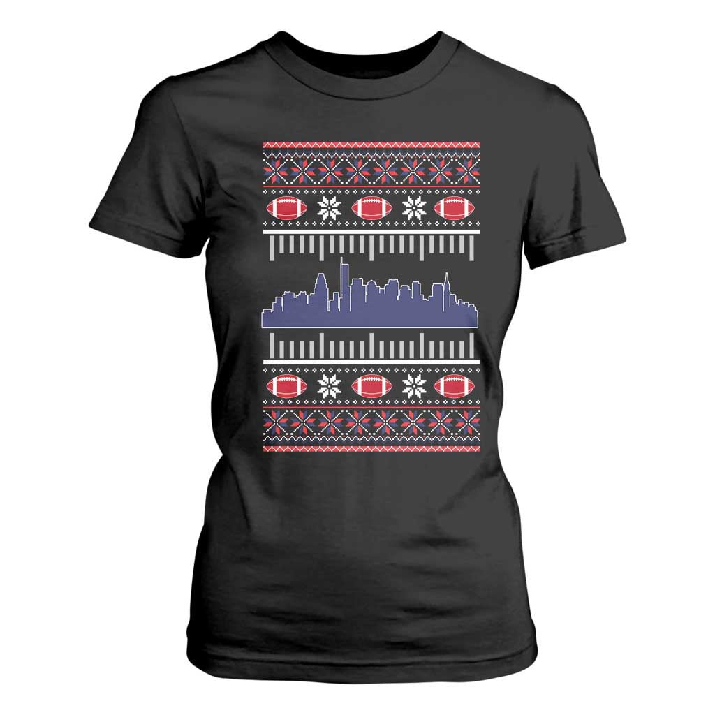 New England Skyline Game Day T Shirt For Women Ugly Christmas Football Fan Gift