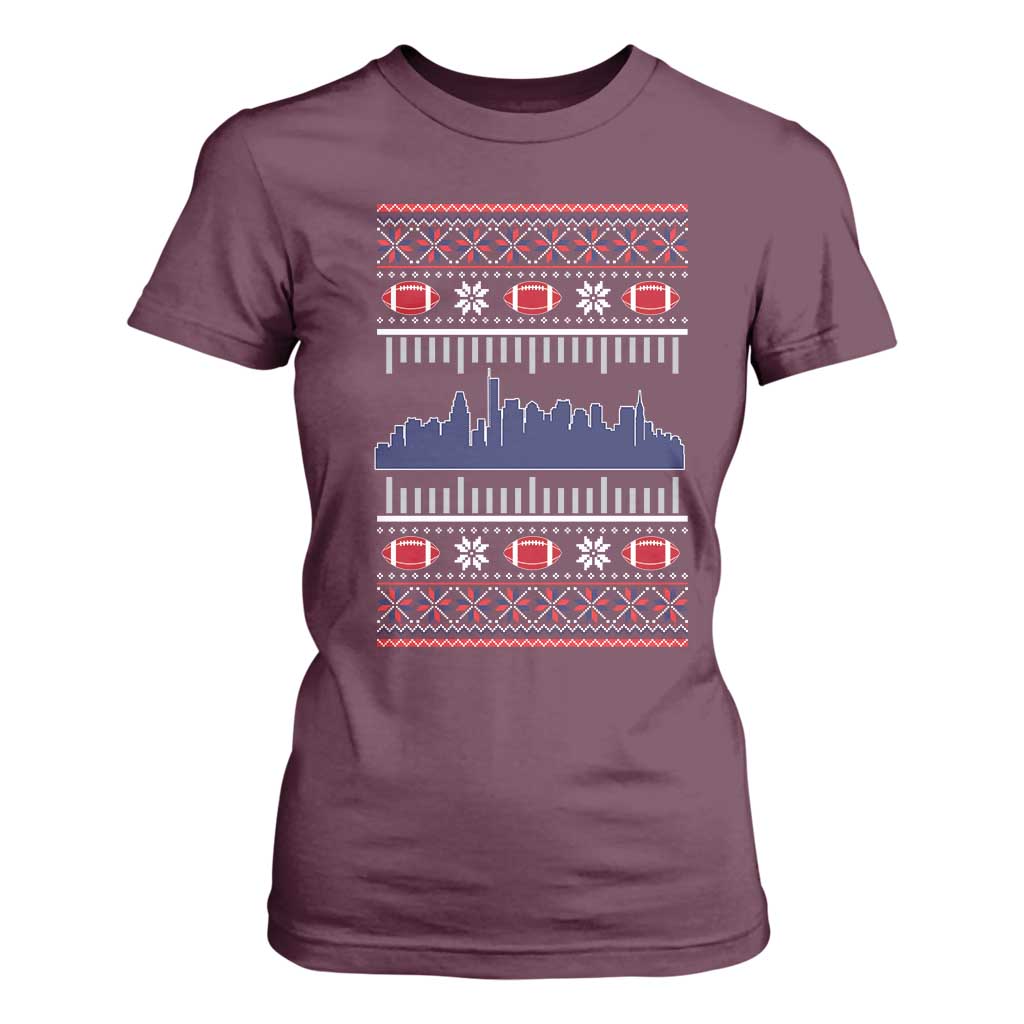 New England Skyline Game Day T Shirt For Women Ugly Christmas Football Fan Gift