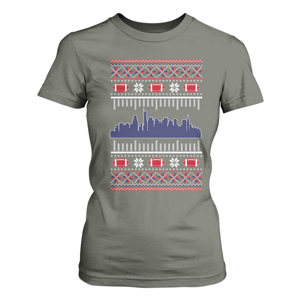 New England Skyline Game Day T Shirt For Women Ugly Christmas Football Fan Gift