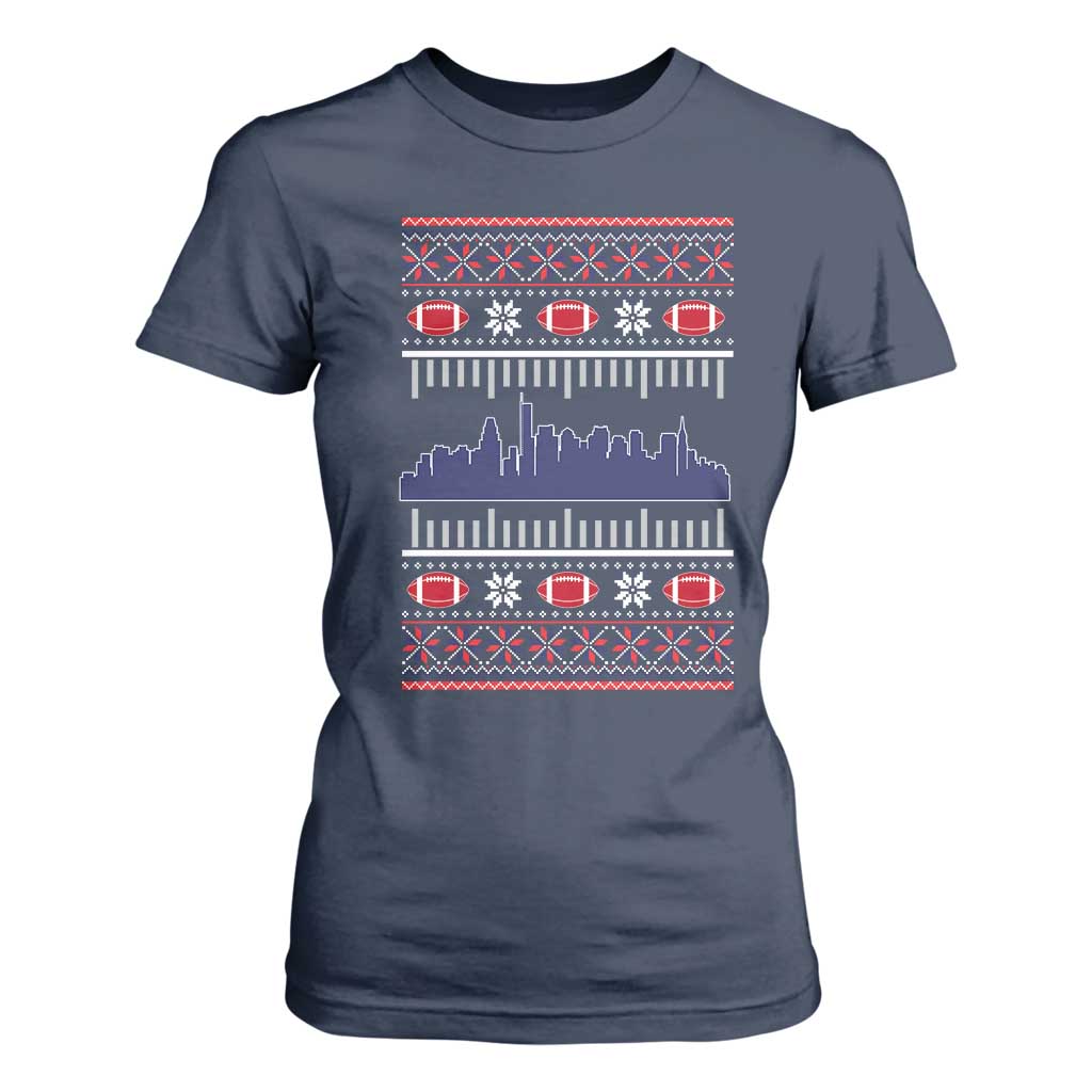 New England Skyline Game Day T Shirt For Women Ugly Christmas Football Fan Gift