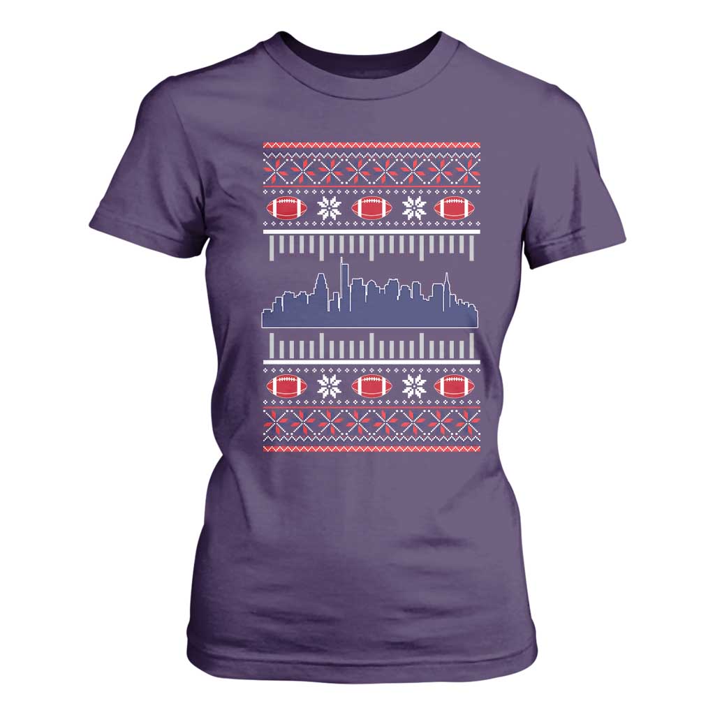 New England Skyline Game Day T Shirt For Women Ugly Christmas Football Fan Gift