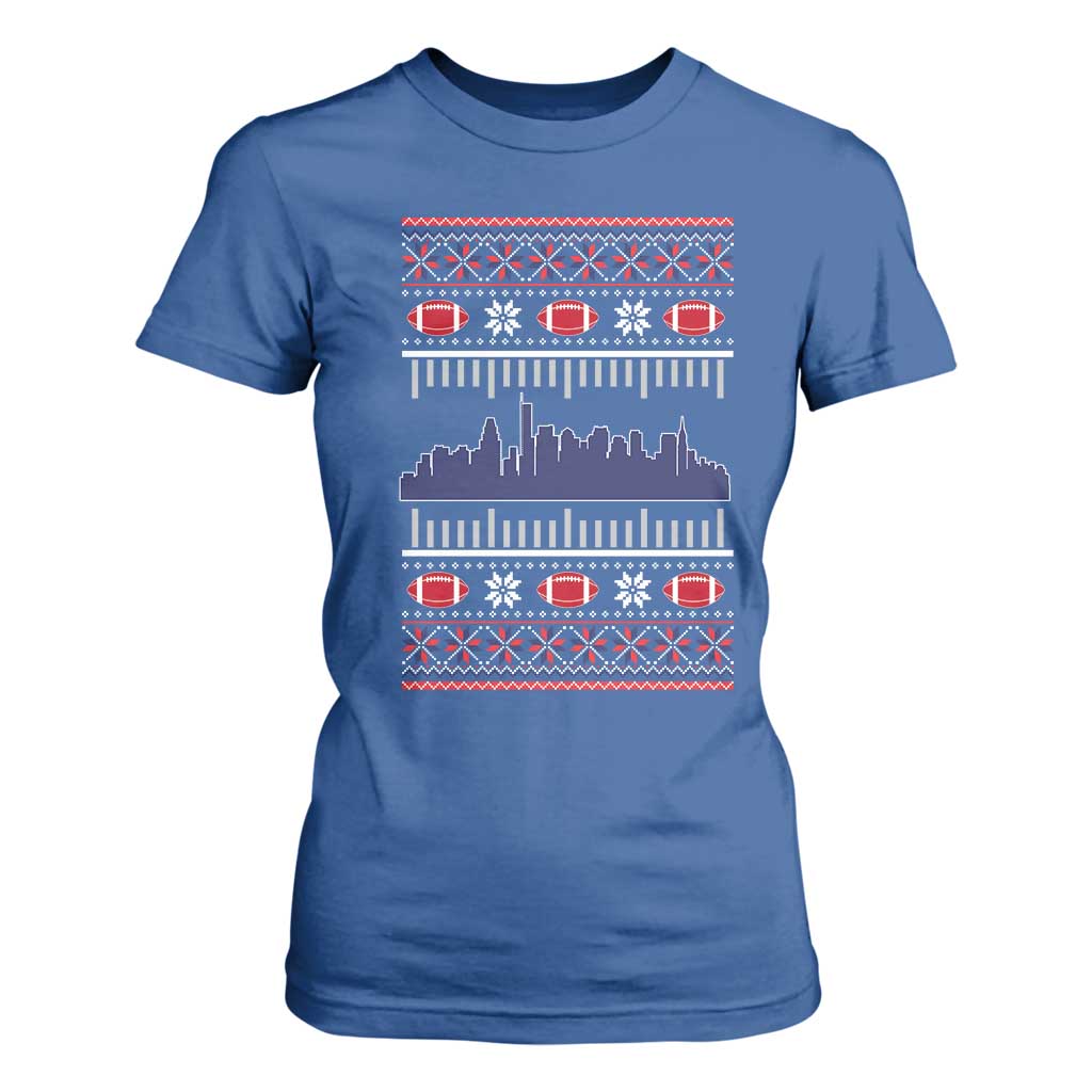 New England Skyline Game Day T Shirt For Women Ugly Christmas Football Fan Gift TS12 Royal Blue Print Your Wear
