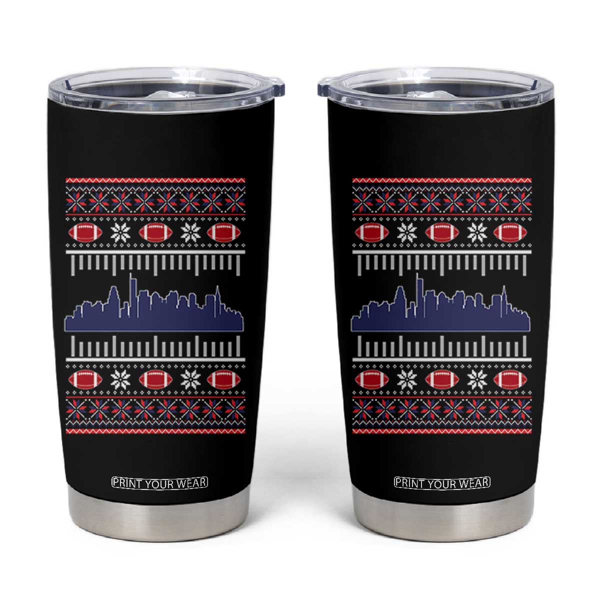 New England Skyline Game Day Tumbler Cup Ugly Christmas Football Fan Gift TS12 Black Print Your Wear
