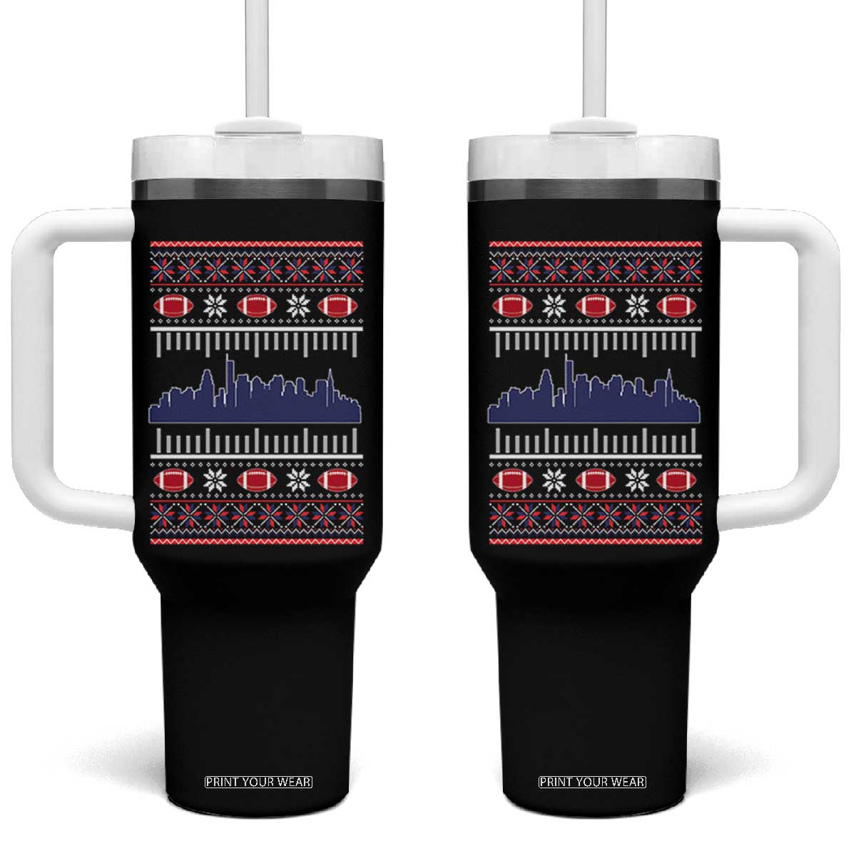 New England Skyline Game Day Tumbler With Handle Ugly Christmas Football Fan Gift TS12 One Size: 40 oz Black Print Your Wear