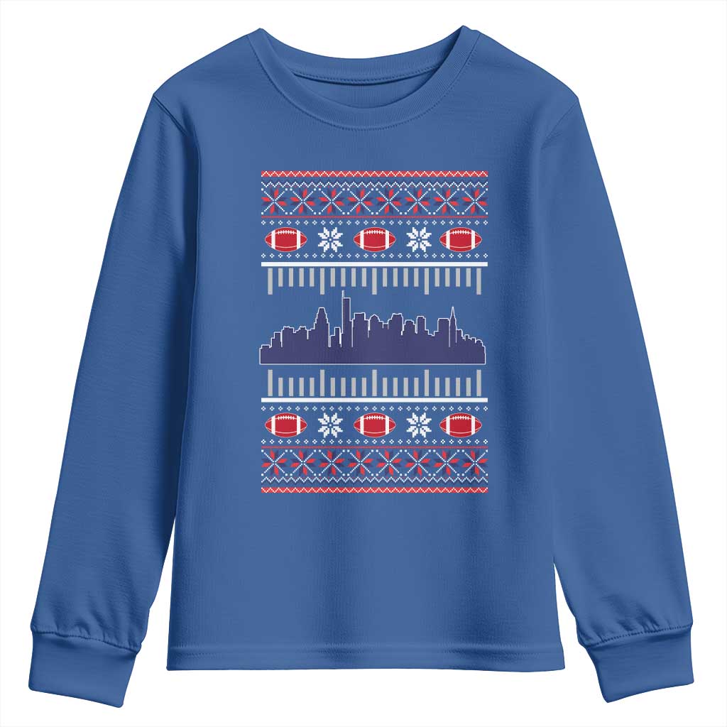 New England Skyline Game Day Youth Sweatshirt Ugly Christmas Football Fan Gift TS12 Royal Blue Print Your Wear