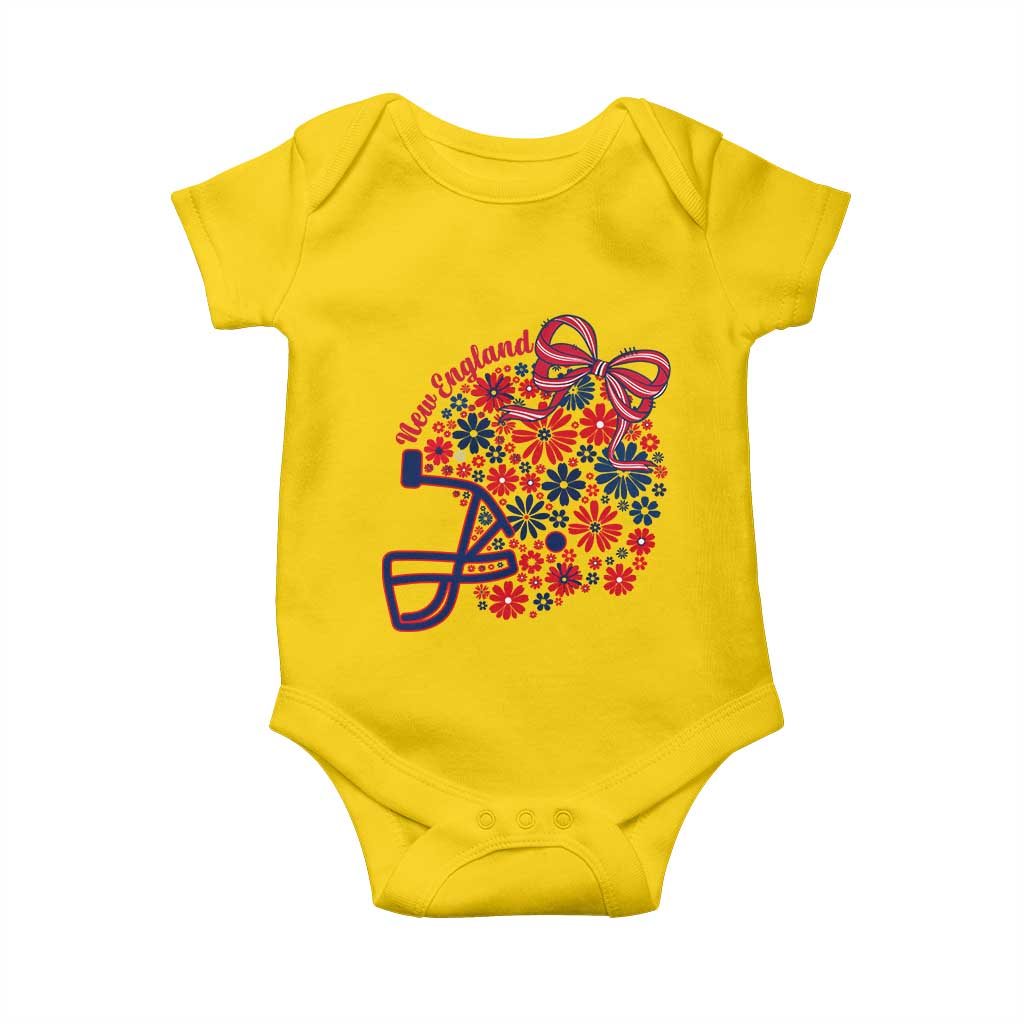New England Game Day Sports Fan Baby Onesie Floral Football Helmet With Bow