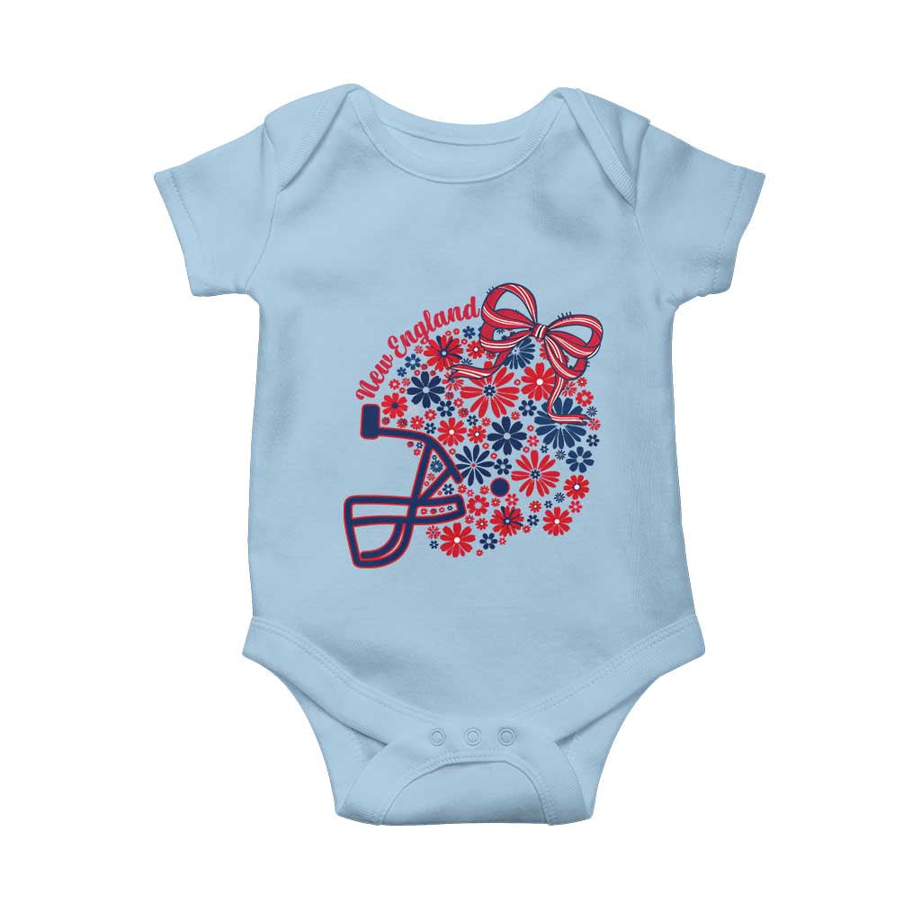 New England Game Day Sports Fan Baby Onesie Floral Football Helmet With Bow