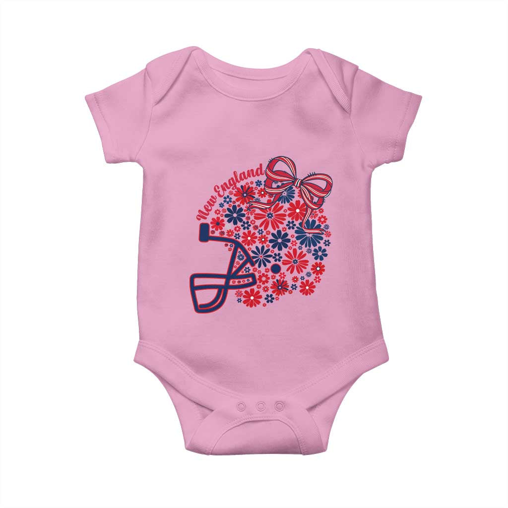 New England Game Day Sports Fan Baby Onesie Floral Football Helmet With Bow