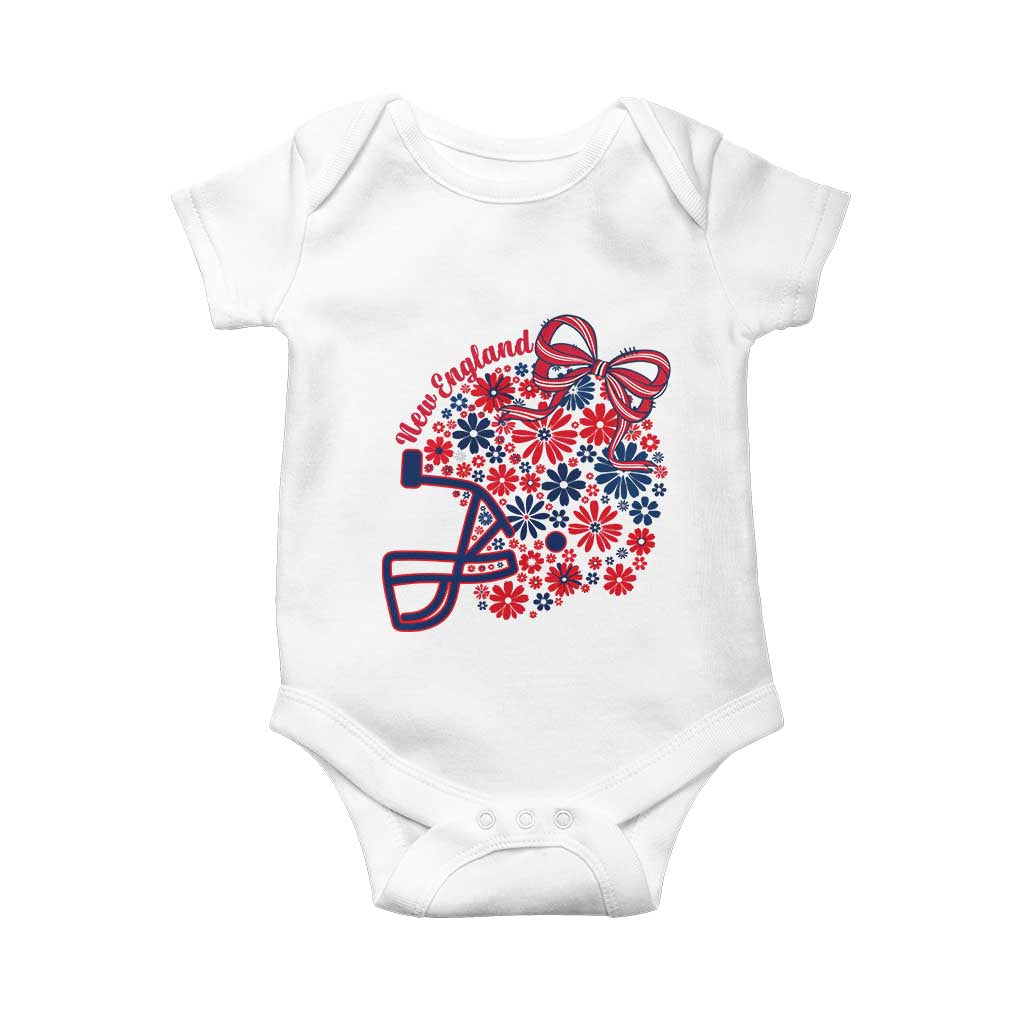 New England Game Day Sports Fan Baby Onesie Floral Football Helmet With Bow