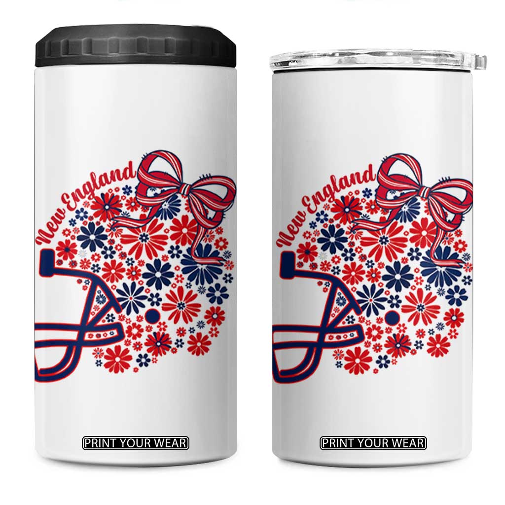 New England Game Day Sports Fan 4 in 1 Can Cooler Tumbler Floral Football Helmet With Bow TS12 One Size: 16 oz White Print Your Wear