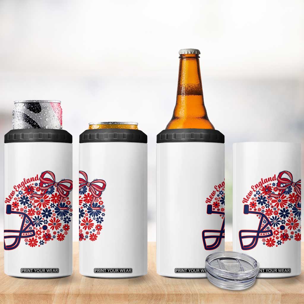 New England Game Day Sports Fan 4 in 1 Can Cooler Tumbler Floral Football Helmet With Bow