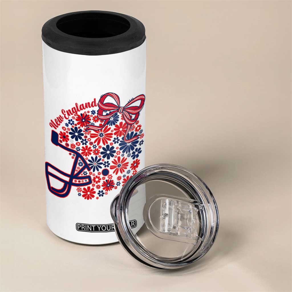 New England Game Day Sports Fan 4 in 1 Can Cooler Tumbler Floral Football Helmet With Bow