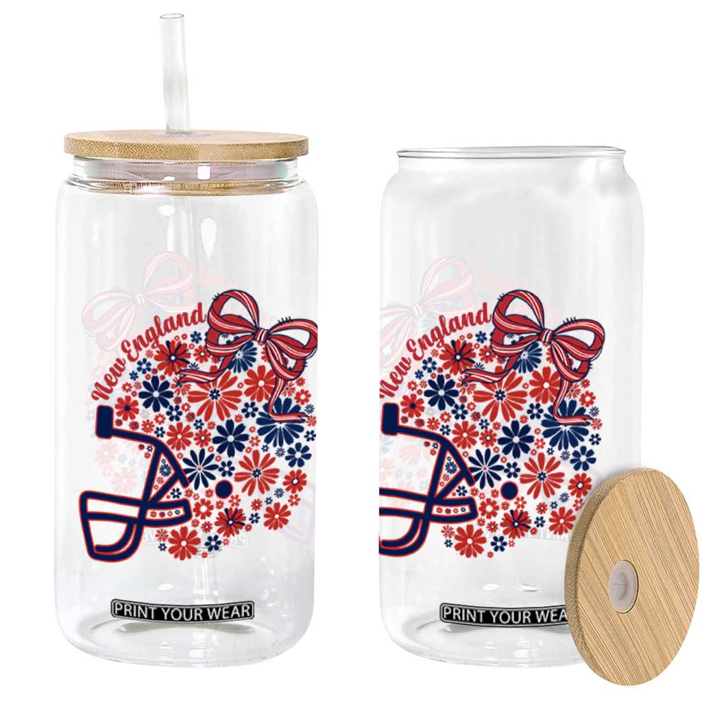 New England Game Day Sports Fan Glass Can Floral Football Helmet With Bow
