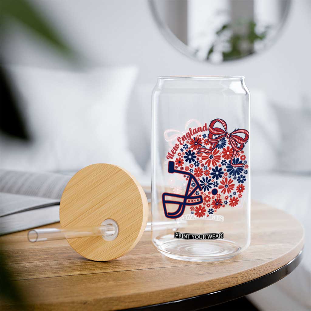 New England Game Day Sports Fan Glass Can Floral Football Helmet With Bow