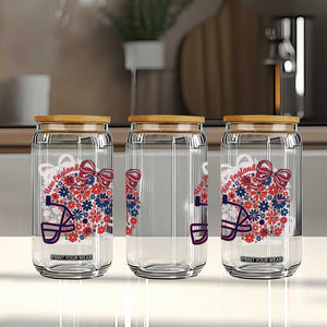 New England Game Day Sports Fan Glass Can Floral Football Helmet With Bow