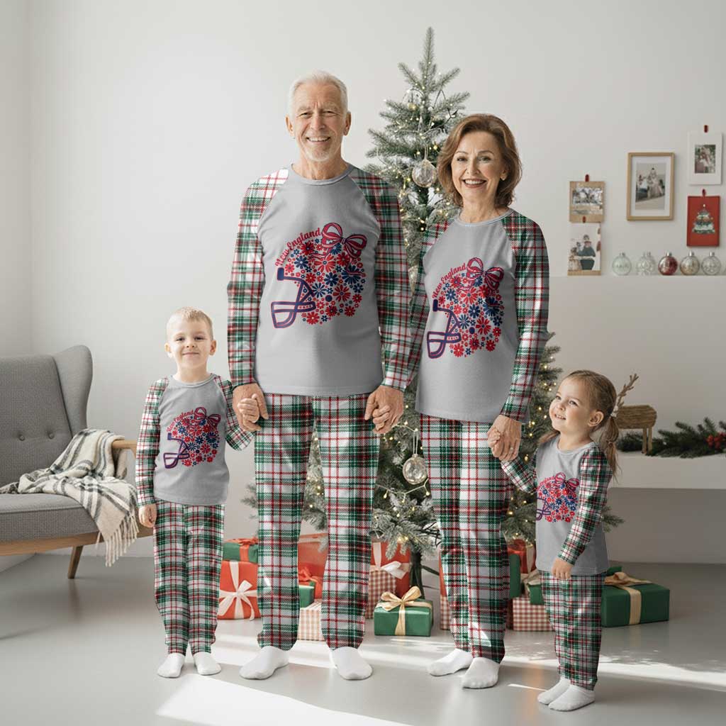 New England Game Day Sports Fan Plaid Pajama Set Floral Football Helmet With Bow